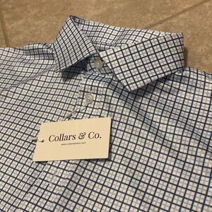 Collars and Co NWT Semi-Spread Collar Polo Blue Tattersall - Size Large